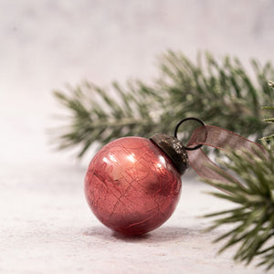 Set of 6 Small 1" Mauve Crackle Glass Baubles