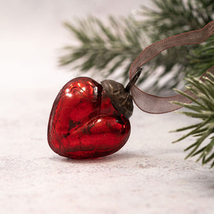 Set of 6 Small 1" Red Crackle Glass Hearts