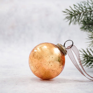 2" Honey Crackle Glass Christmas Bauble