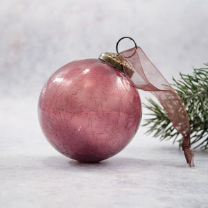 3" Mauve Crackle Glass Christmas Bauble