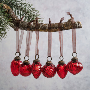 Set of 6 Small Mixed design 1" Red Crackle Baubles