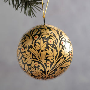 2" Black & Gold Leaf Bauble