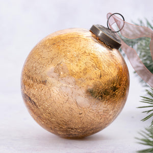 4" Honey Crackle Glass Christmas Bauble