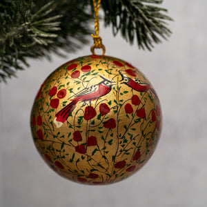 2" Red and Gold Bird Christmas Bauble
