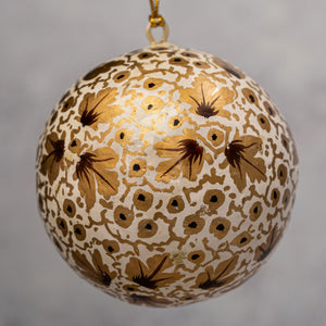 3" Gold & White Leaf Christmas Bauble