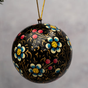 2" Black Indian Floral Christmas Bauble