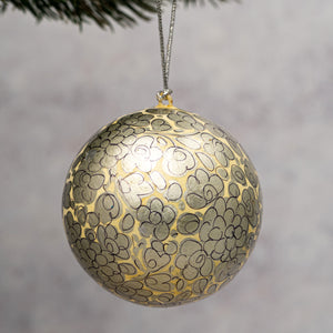 2" Silver & White Floral Christmas Bauble