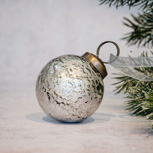 2" Medium Silver Antique Foil Bauble