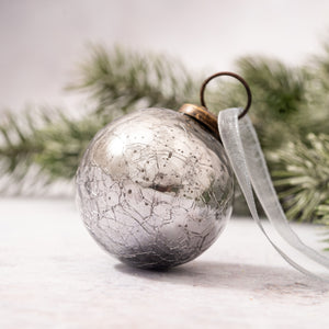 2" Medium Smoke Crackle Glass Christmas Bauble