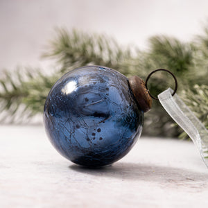 2" Medium Old Navy Crackle Glass Christmas Bauble