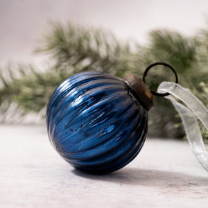 2" Medium Old Navy Ribbed Glass Christmas Bauble