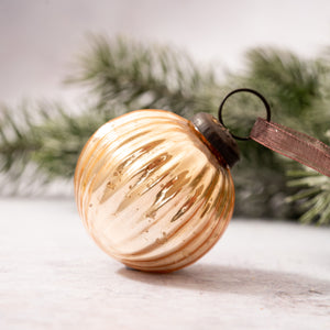 2" Medium Champagne Ribbed Glass Christmas Bauble