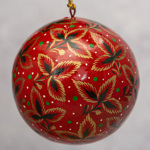 3" Red With Gold Tri Leaf Christmas Bauble