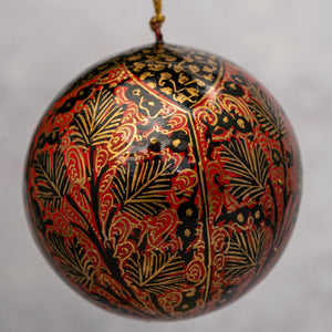 3" Red and Black Chinar Leaf Christmas Bauble