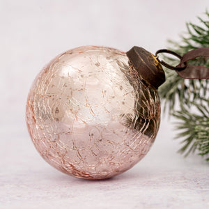 3" Large Rose Quartz Crackle Glass Ball