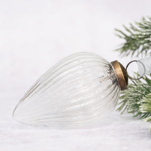 3" Large Clear Ribbed Crackle Glass Pinecone