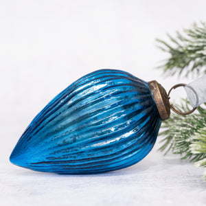3" Large Teal Ribbed Glass Pinecone