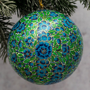 4" Turquoise & Green Floral Christmas Bauble