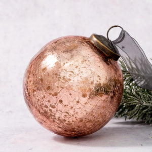 4" Extra Large Rose Quartz Crackle Glass Christmas Bauble
