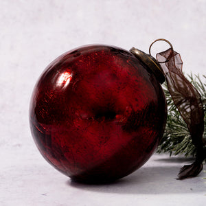 4" Extra Large Wine Crackle Glass Christmas Bauble