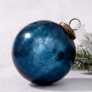 4" Extra Large Old Navy Crackle Glass Christmas Bauble