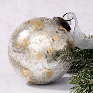 4" Extra Large Silver with Gold Foil Crackle Glass Ball