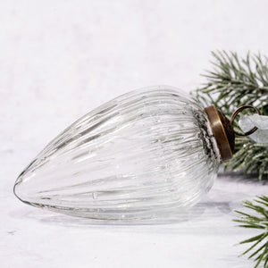 4" Extra Large Clear Ribbed Glass Pinecone