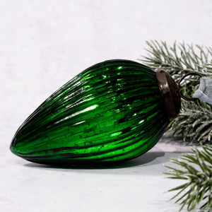 4" Extra Large Emerald Ribbed Glass Pinecone