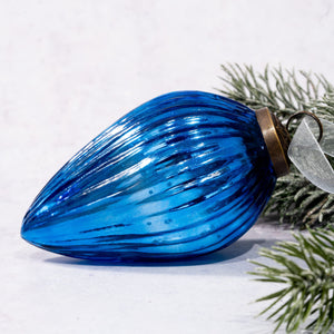 4" Extra Large Teal Ribbed Glass Pinecone