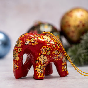 Red & Gold Clover Leaf Hanging Elephant