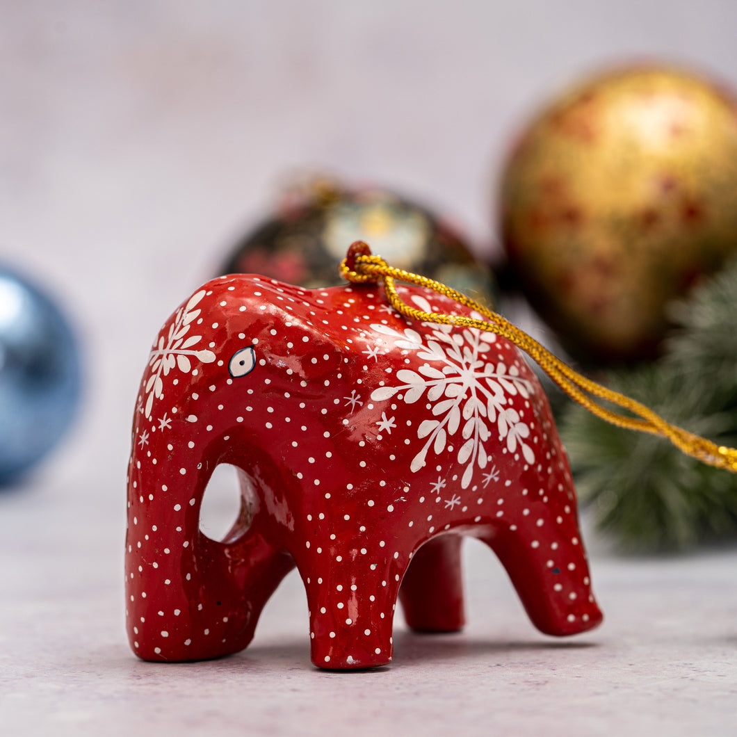 Red Snowflake Hanging Elephant