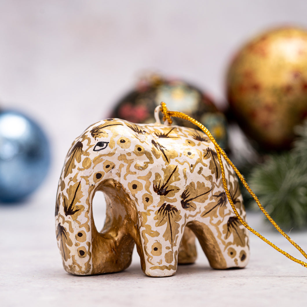 White & Gold Leaf Hanging Elephant
