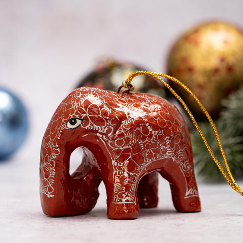 Rust & Silver Pebble Hanging Elephant