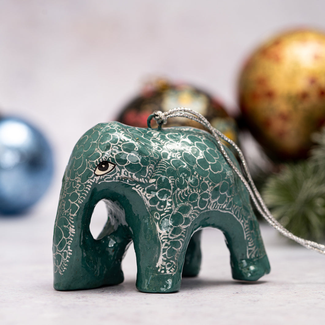 Sea Green & Silver Pebble Hanging Elephant