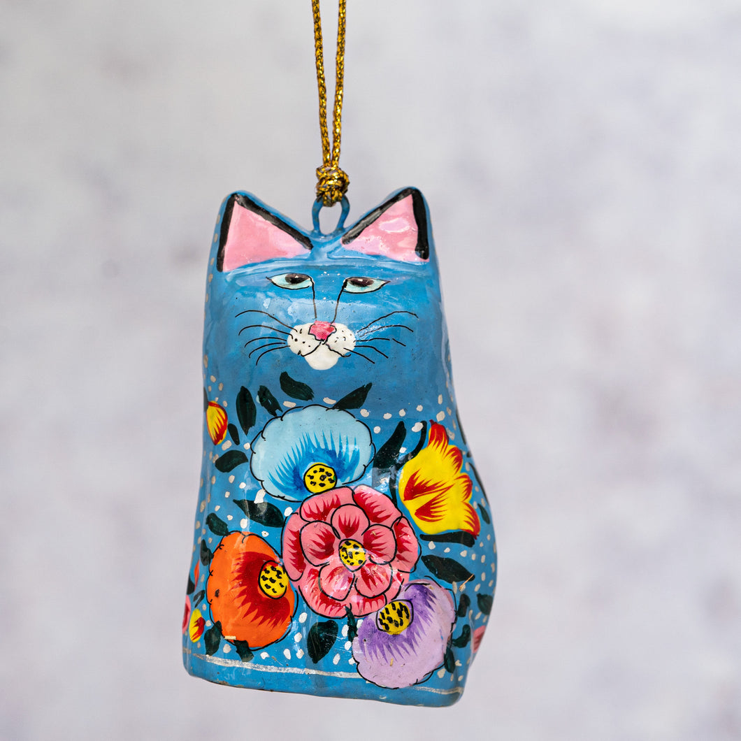 Blue Indian Floral Hanging Cat