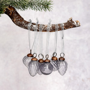 Set of 6 Small Mixed design 1" Smoke Luster Baubles
