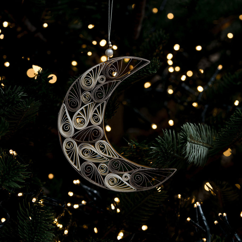 Quilled Gold & White Moon Hanging Decoration