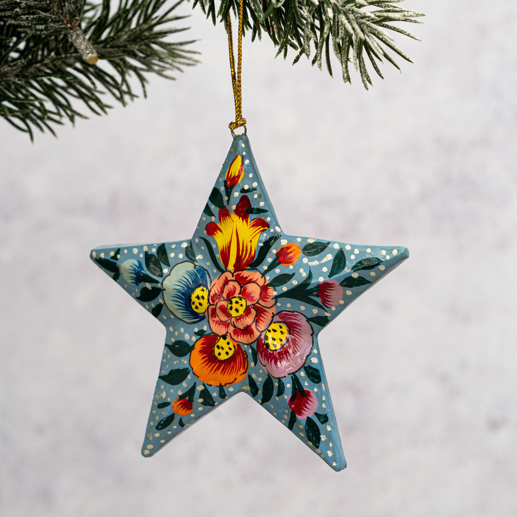 Blue Indian Floral 3D Hanging Star