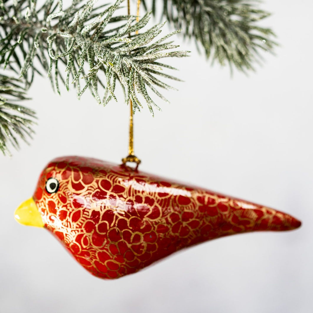 Red & Gold Pebble Hanging Bird