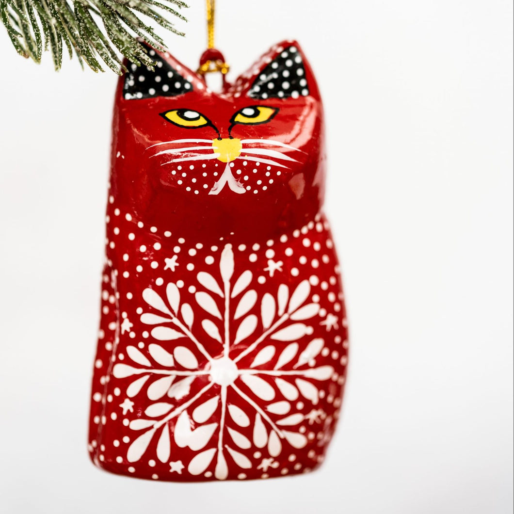 Red Snowflake Hanging Cat