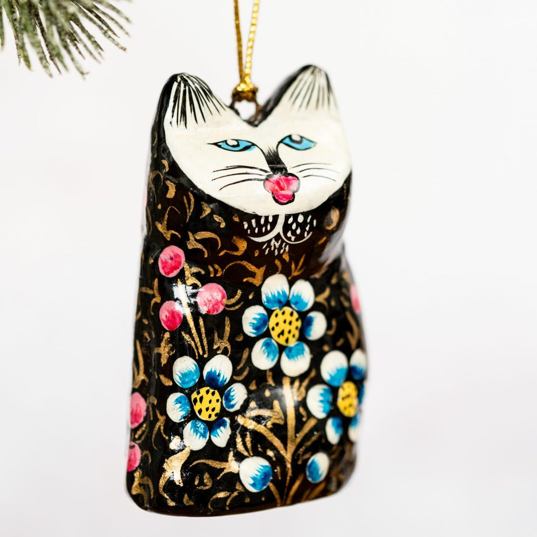 Black Indian Floral  Hanging Cat