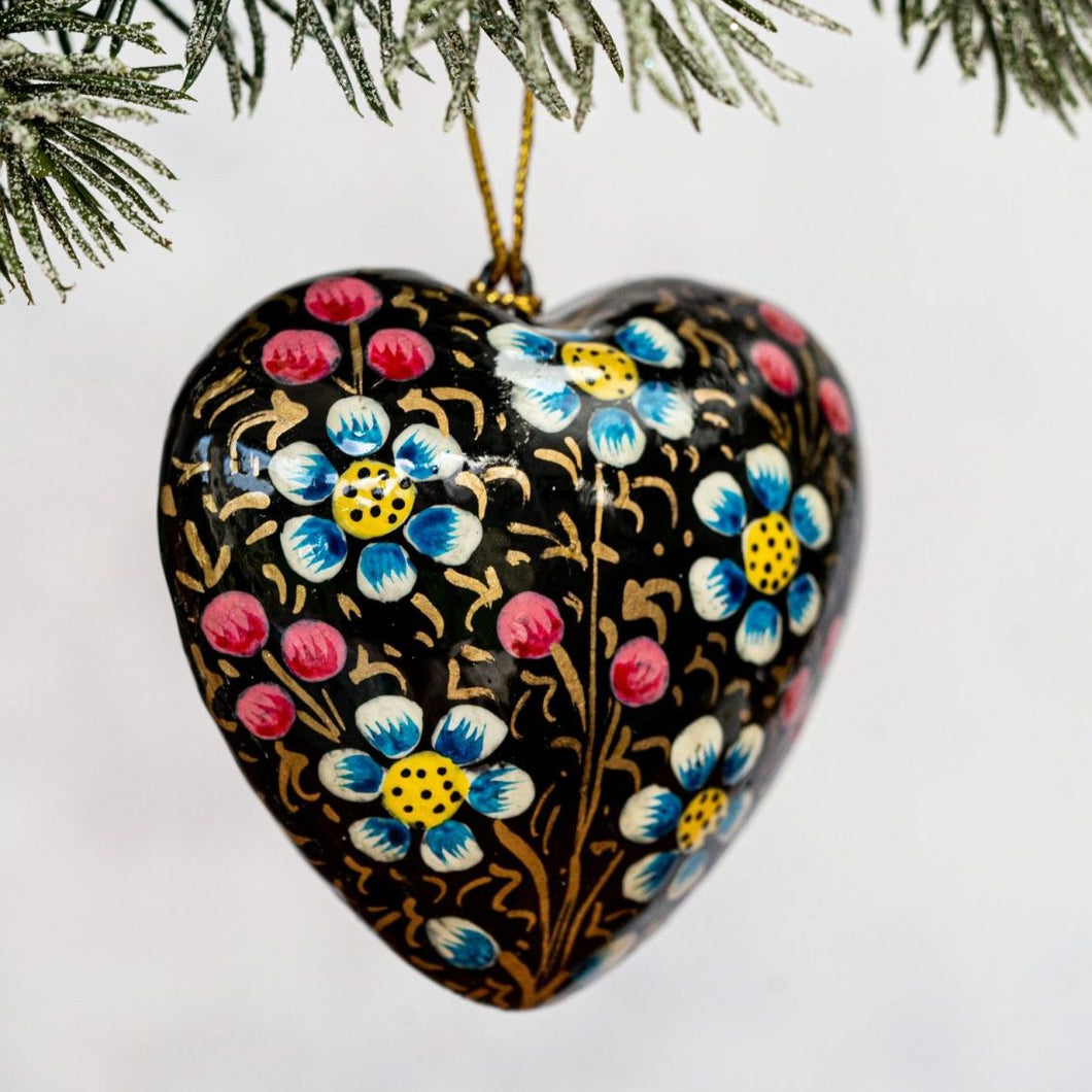 Black Indian Floral Hanging Heart