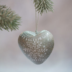 Silver Snowflake Hanging Heart