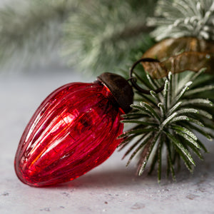 Set of 6 Small Red 1" Crackle Glass Pinecones