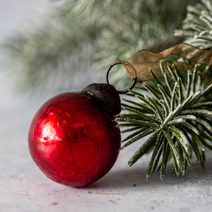 Set of 6 Small Red 1" Crackle Glass Balls