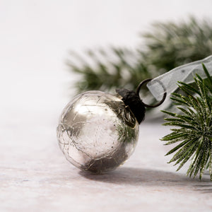 Set of 6 Small Silver 1" Crackle Glass Balls