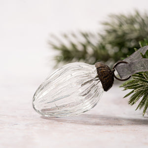 Set of 6 Small Clear 1" Crackle Glass Pinecones
