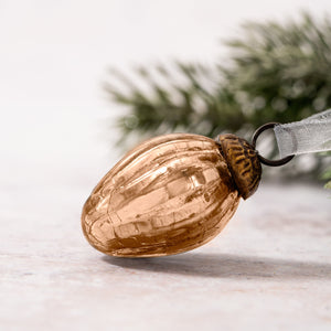 Set of 6 Small Champagne 1" Crackle Glass Pine Cones