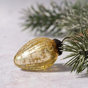 Set of 6 Small Gold 1" Crackle Glass Pinecones