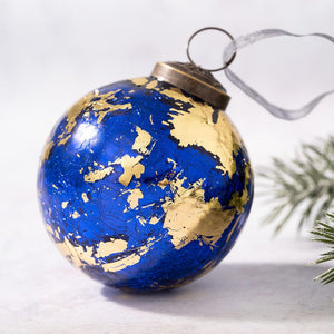4" Extra Large Cobalt Blue with Gold Foil Crackle Glass Ball